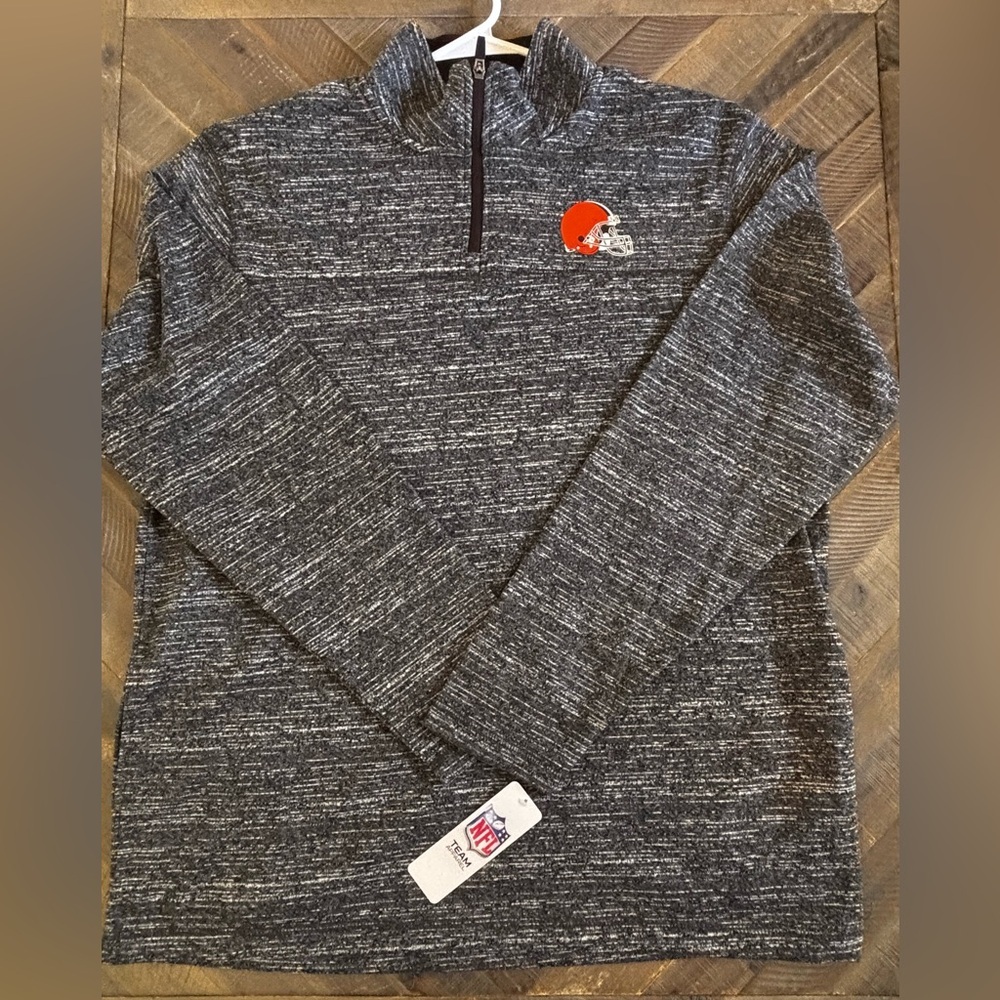 NFL Team Apparel Men's Gray Space Dye 1/4 Zip Pullover Cleveland Browns XL
